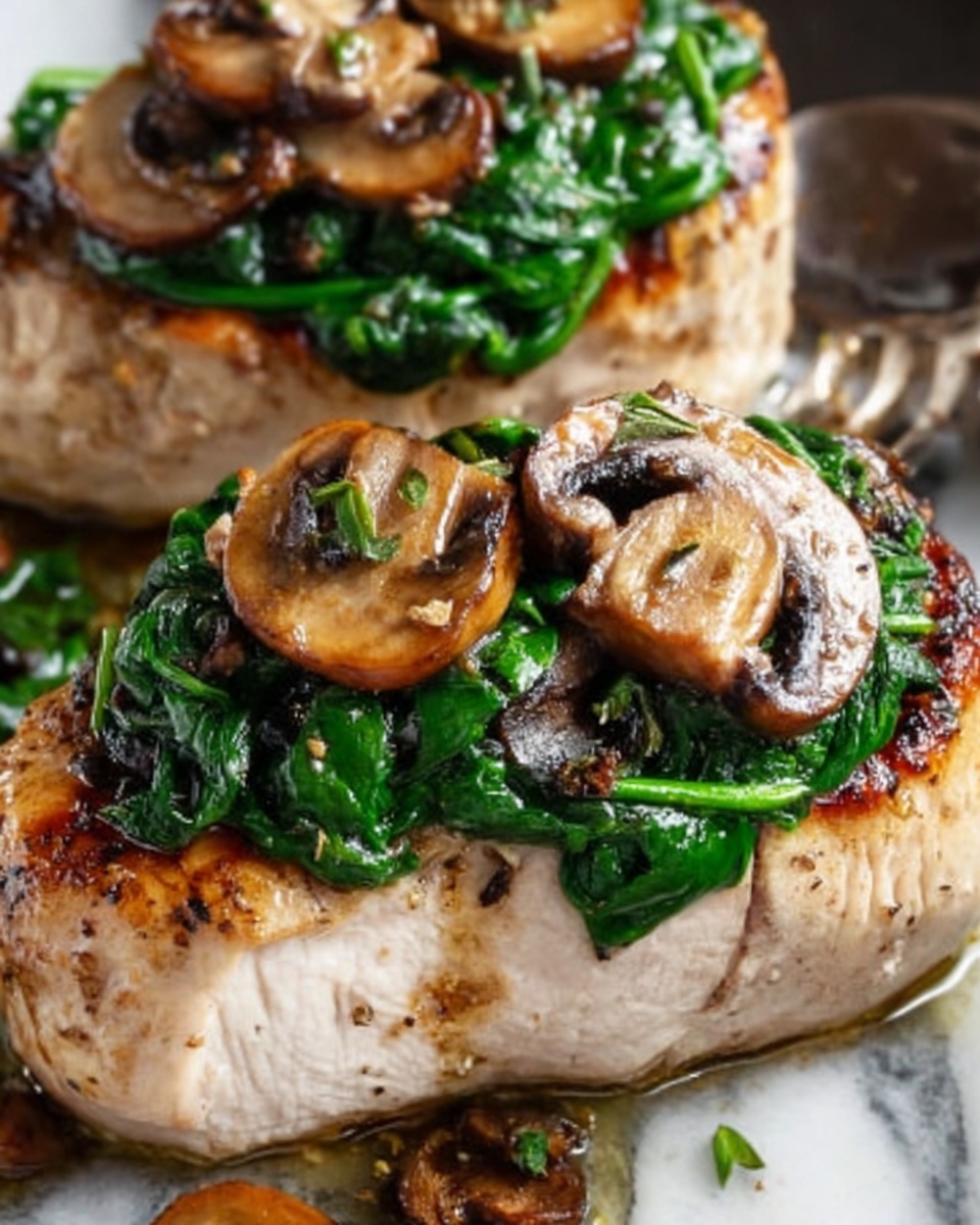 Goat Cheese & Spinach Stuffed Chicken Breast with Caramelized Onions and Mushrooms Recipe - Recipe Image