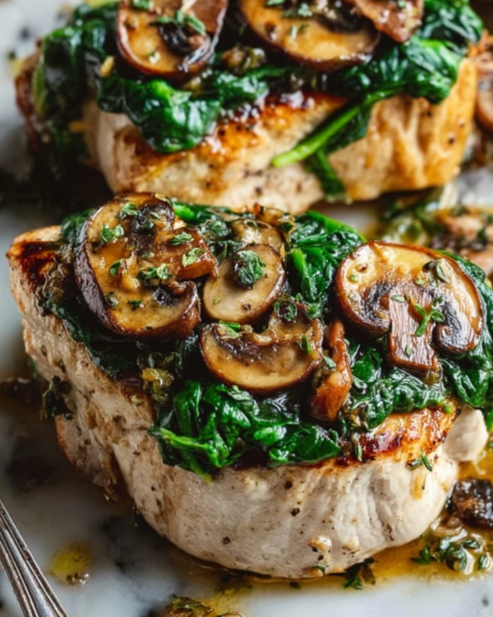 Goat Cheese & Spinach Stuffed Chicken Breast with Caramelized Onions and Mushrooms Recipe - Recipe Image