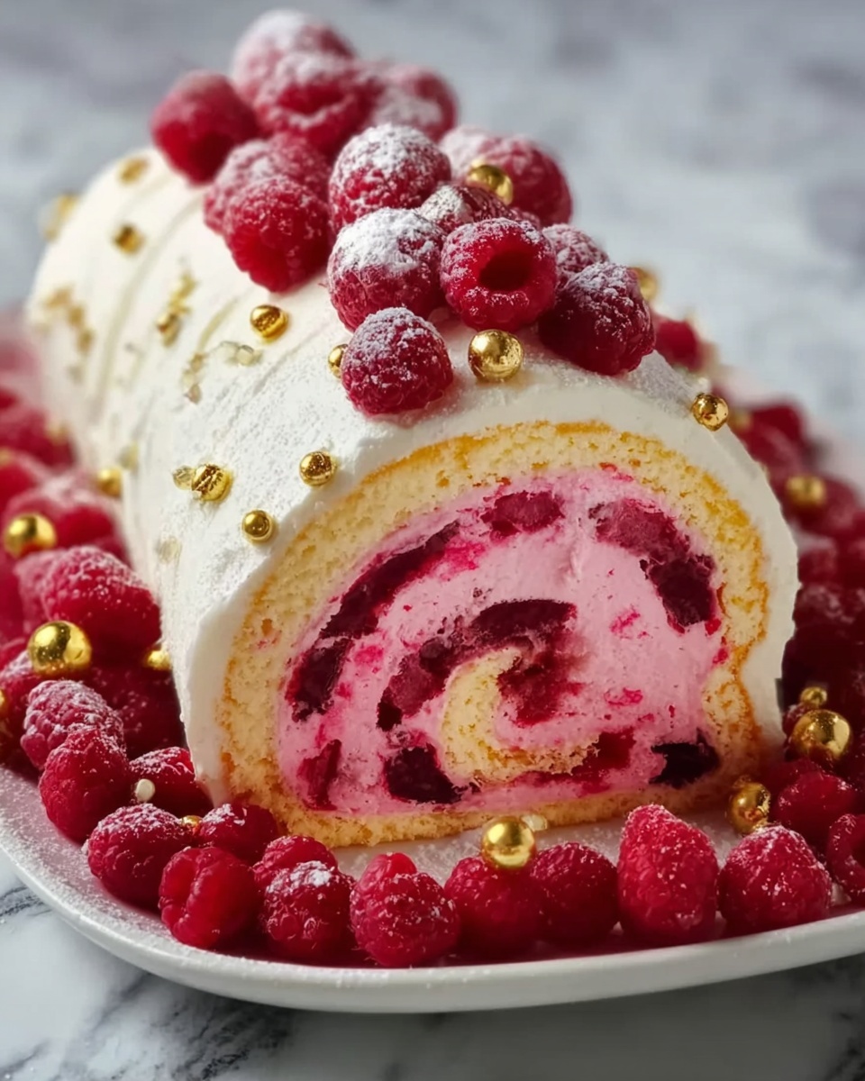 Luxurious Pink Raspberry Cheesecake Roll Cake Recipe - Recipe Image
