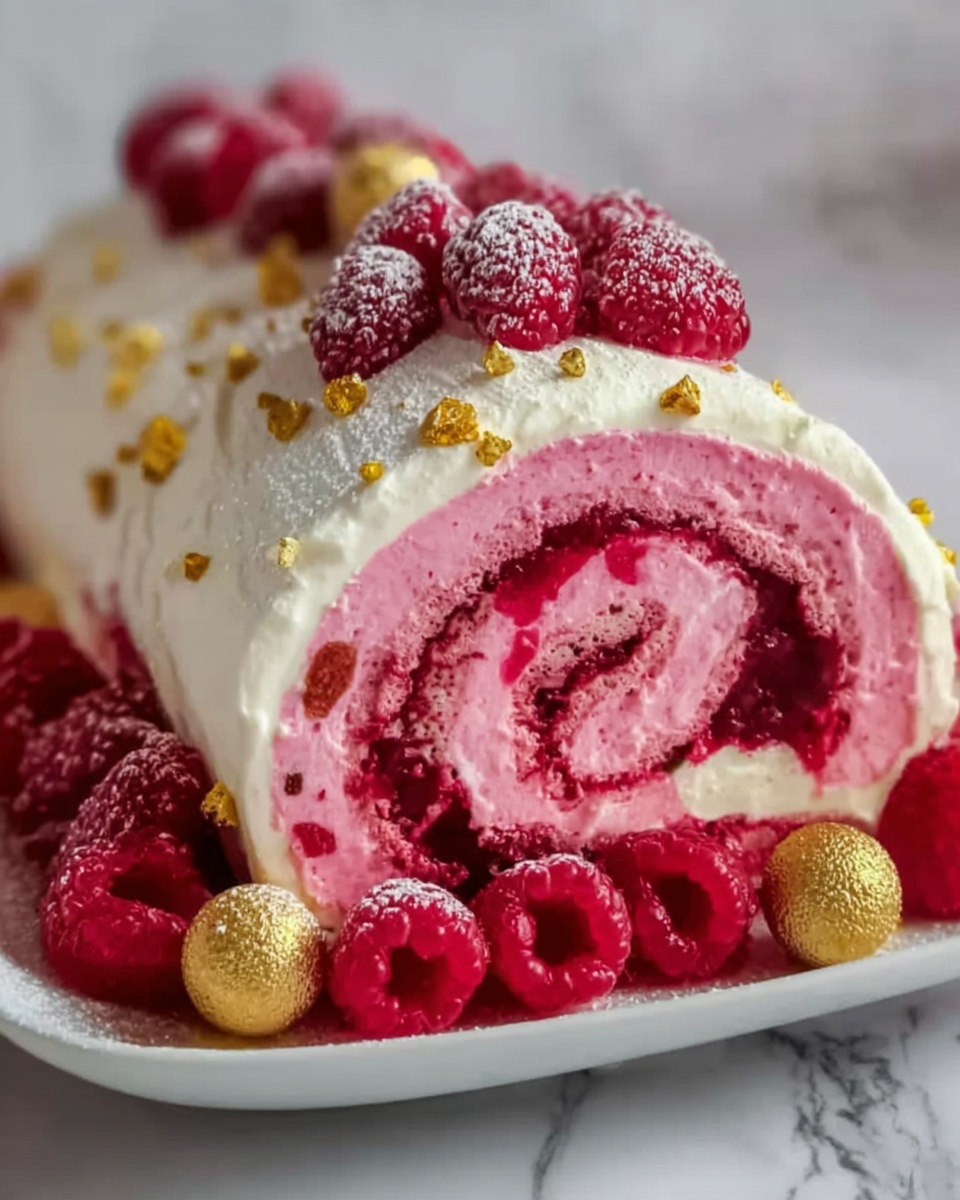 Luxurious Pink Raspberry Cheesecake Roll Cake Recipe - Recipe Image