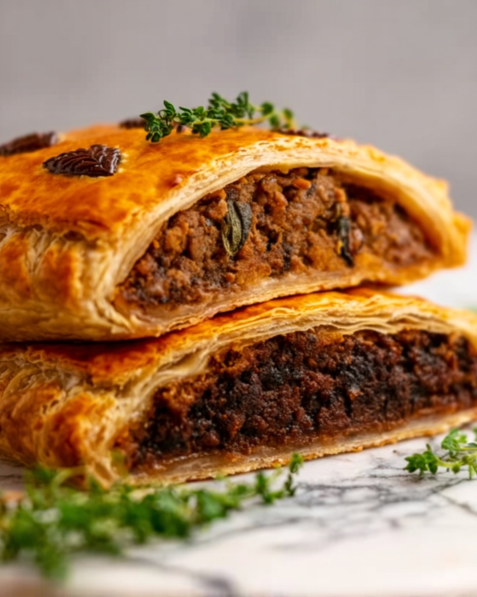 Vegan BBQ Lentil and Mushroom Wellington Recipe - Recipe Image