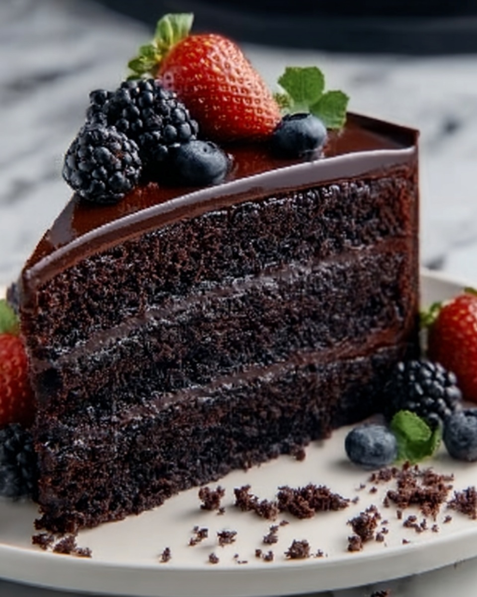 Black Velvet Cake with Blackberry Filling and Chocolate Frosting Recipe - Recipe Image