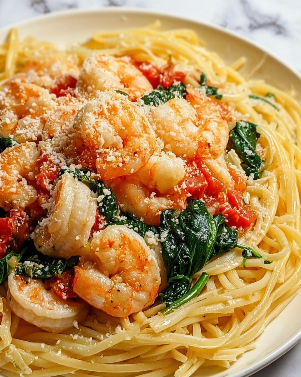Tomato Spinach Shrimp Pasta Recipe - Recipe Image