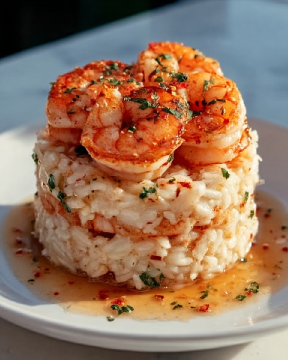 Garlic Butter Shrimp and Rice Stack Recipe - Recipe Image