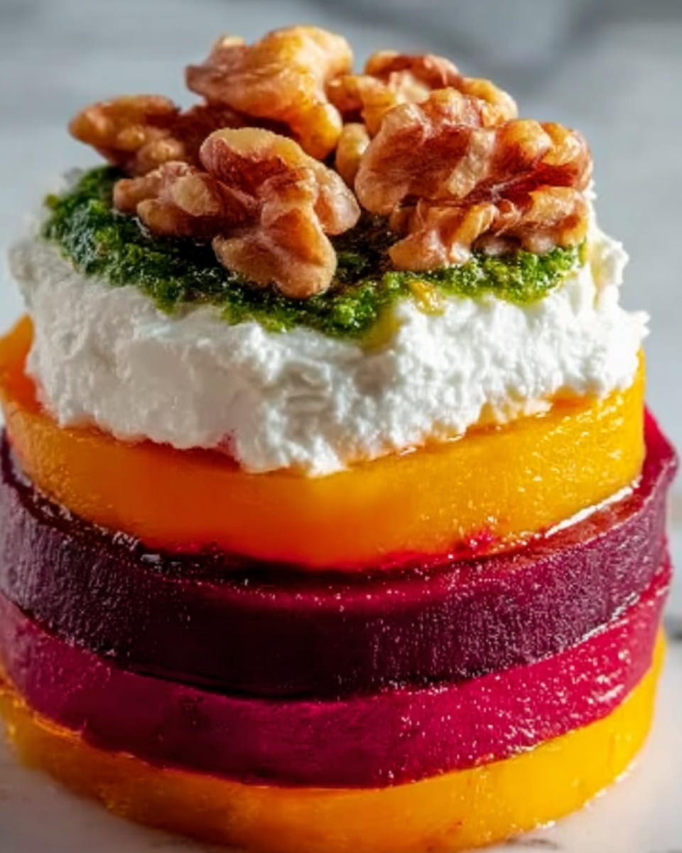 Sweet Potato & Beet Stacks with Pesto, Burrata & Walnuts Recipe - Recipe Image