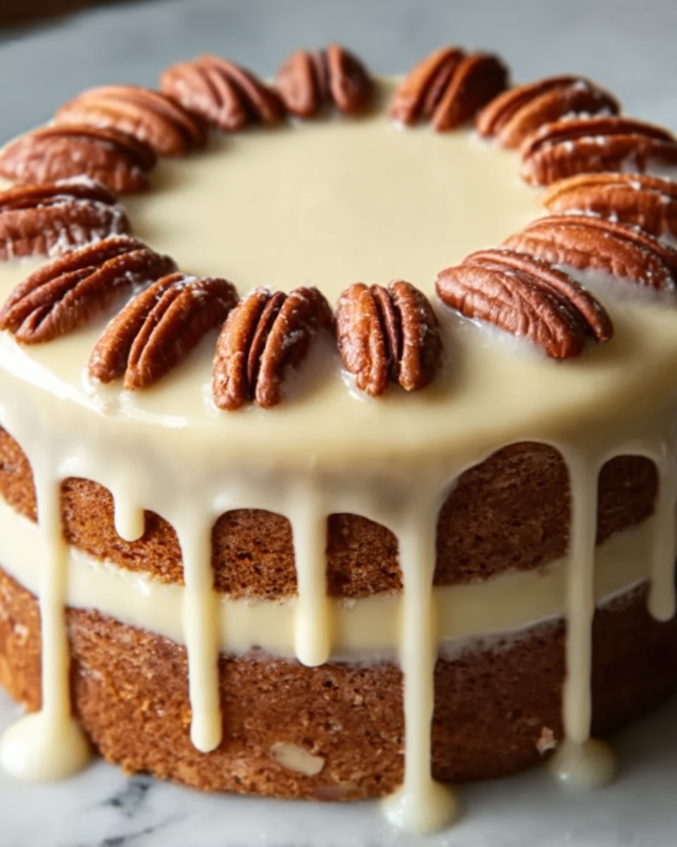 Pecan Praline Cake with Creamy Drip Glaze Recipe - Recipe Image