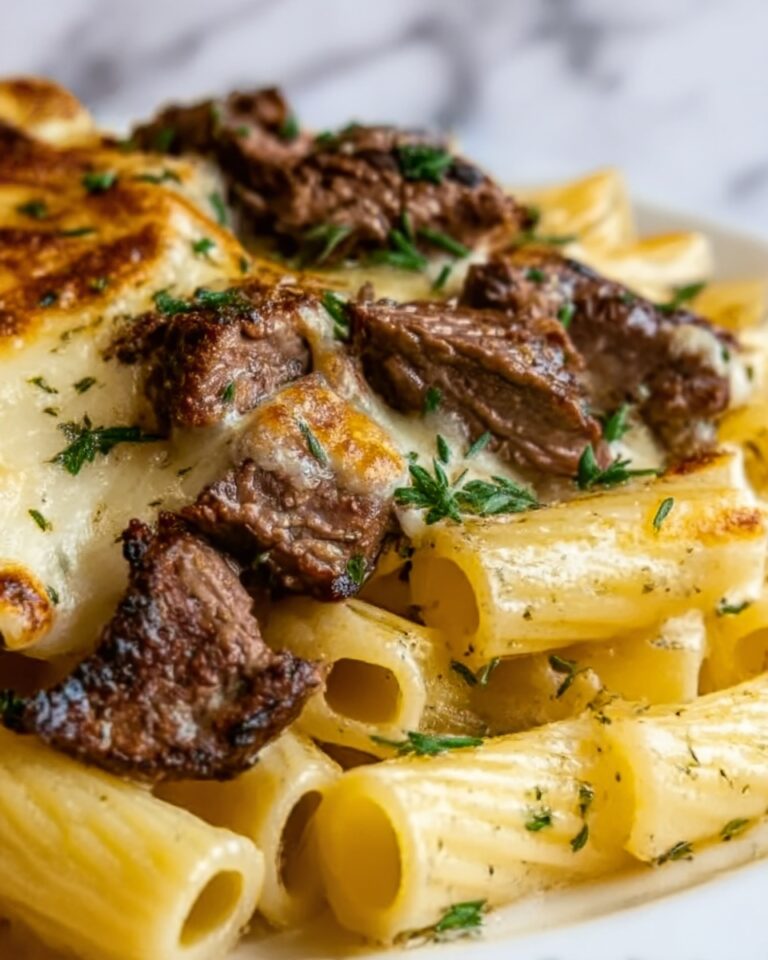 Garlic Butter Steak Tips with Cheesy Rigatoni Recipe