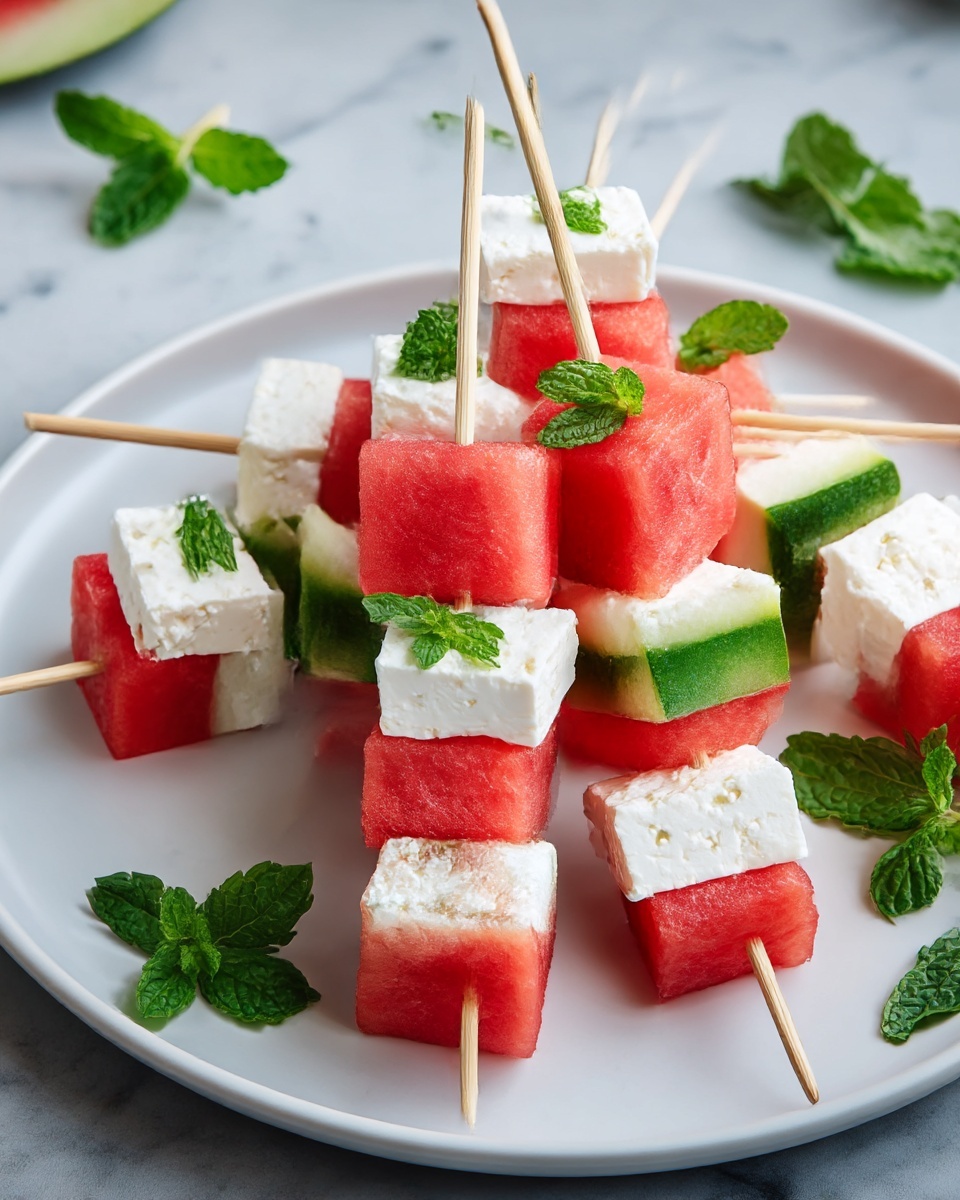 Watermelon and Feta Skewers with Mint Recipe - Recipe Image