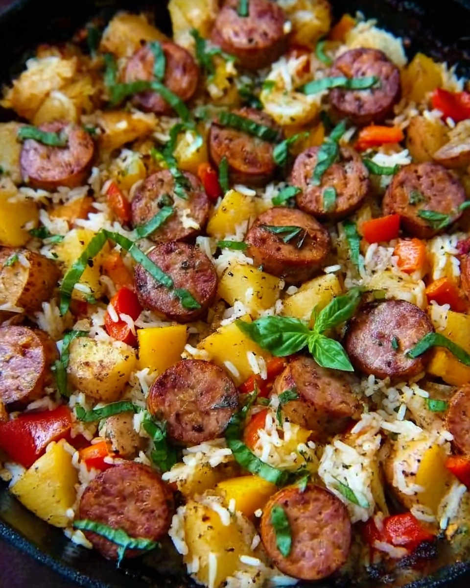 Summer Sausage Skillet with Andouille and Fresh Herbs Recipe - Recipe Image