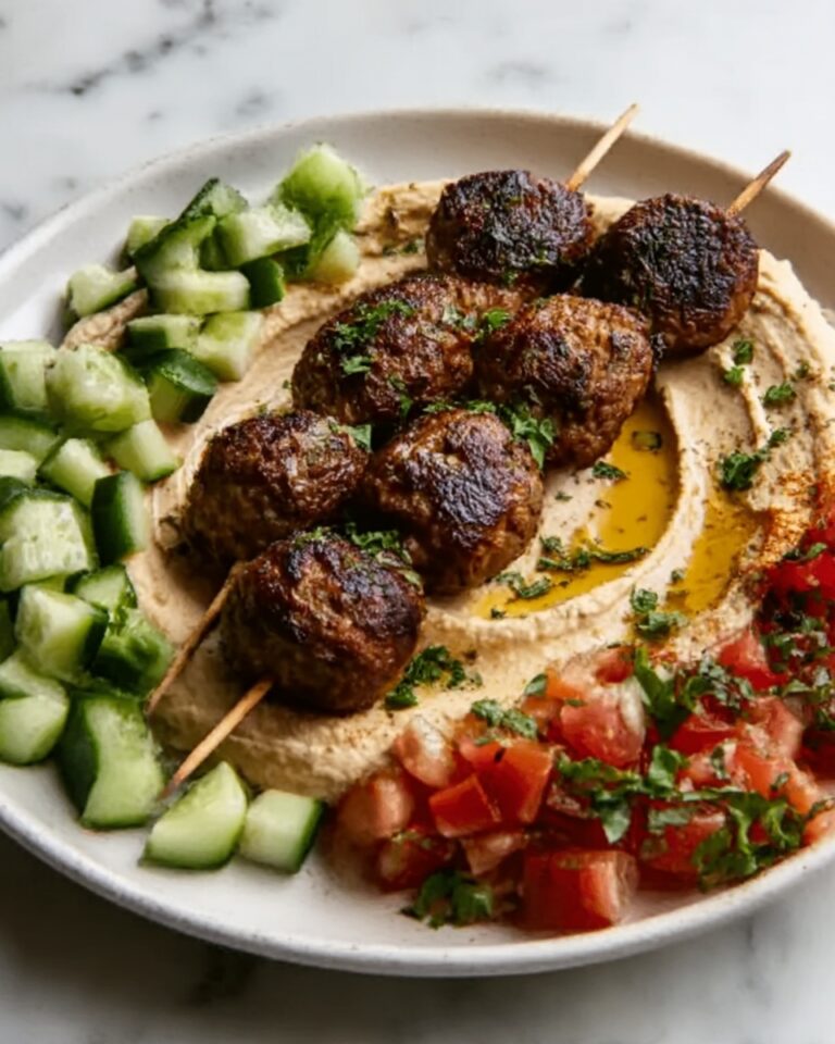 Beef Kefta with Hummus and Tomato Cucumber Salad Recipe