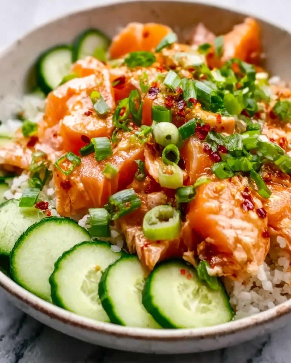 Crispy Rice Salmon Cucumber Salad with Creamy Asian Dressing Recipe - Recipe Image