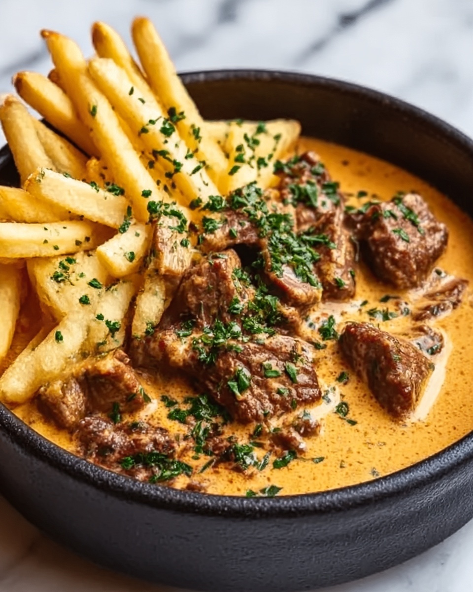 Creamy Butter Chicken in Garlic-Infused Sauce with Golden Crispy Fries Recipe - Recipe Image