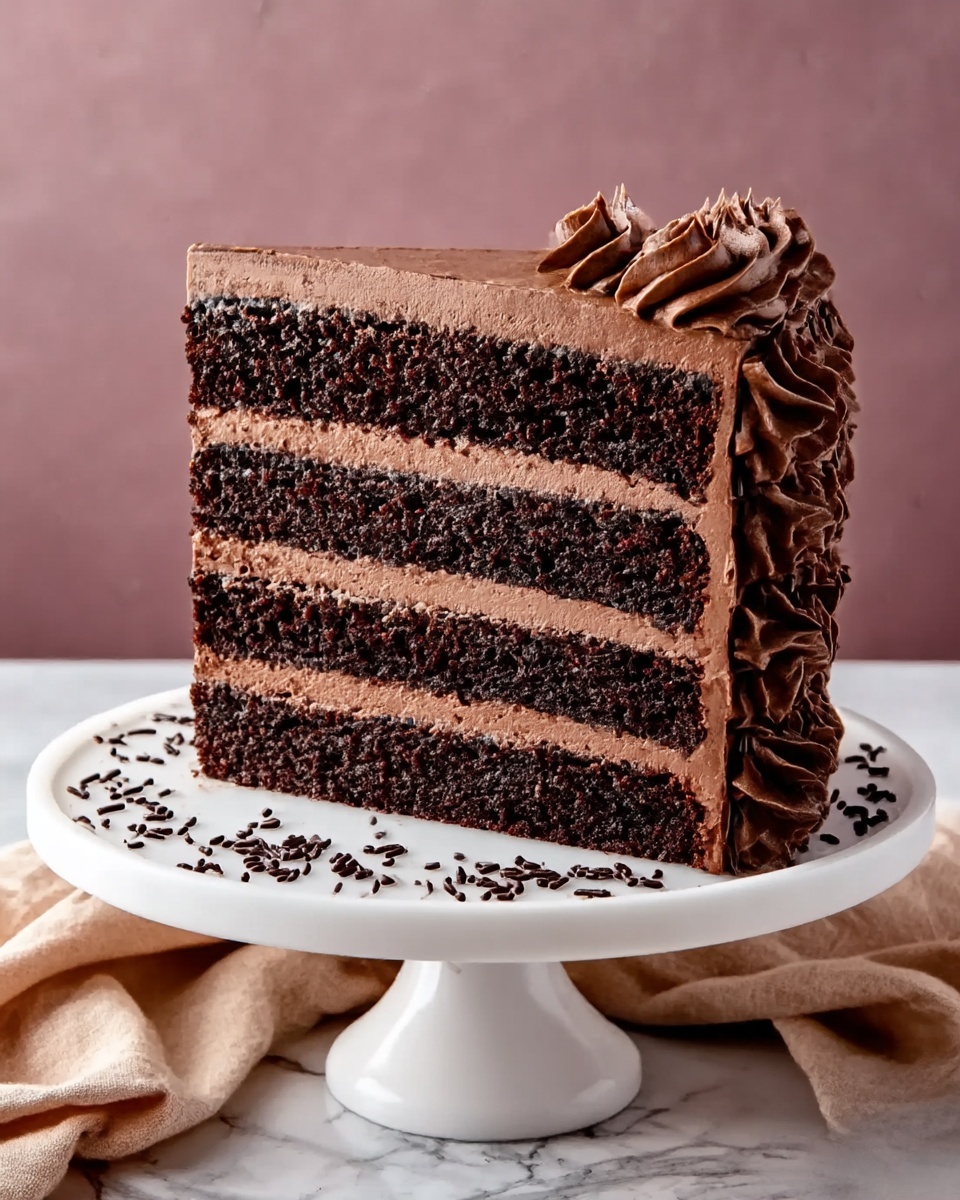Decadent Homemade Chocolate Cake with Rich Buttercream and Chocolate Decorations Recipe - Recipe Image