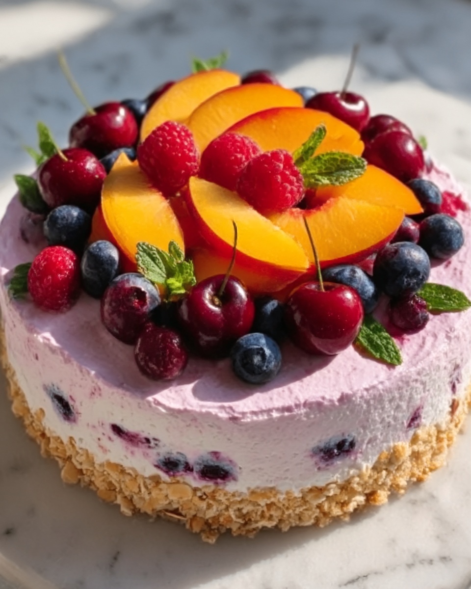 Summer Berry and Peach Cheesecake Recipe - Recipe Image
