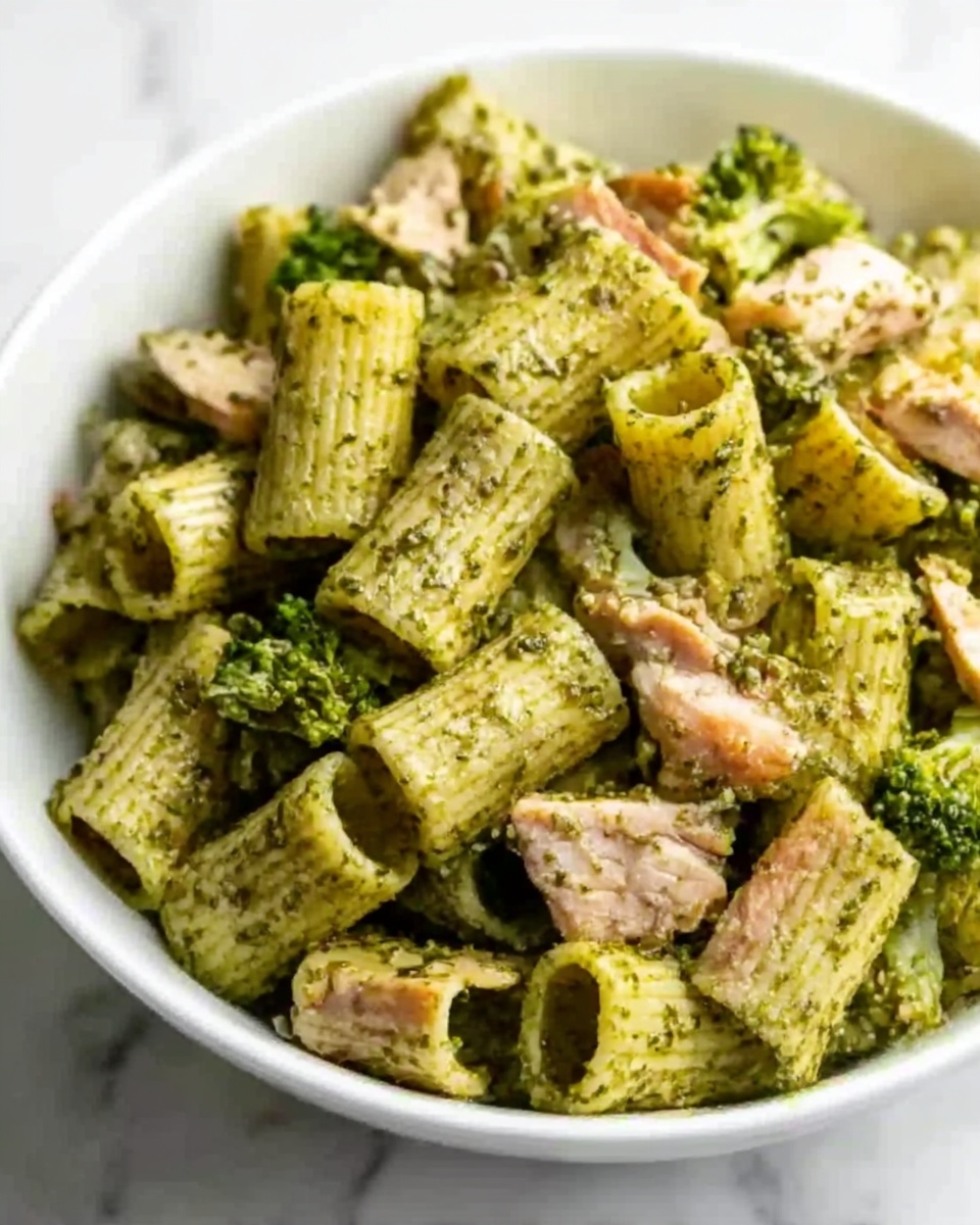 One Pan Creamy Pesto Chicken & Broccoli Pasta Recipe - Recipe Image