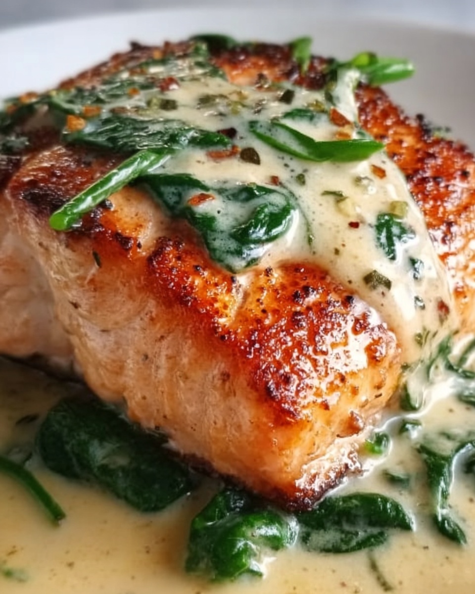 Pan-Seared Salmon with Creamy Spinach Florentine Sauce Recipe - Recipe Image