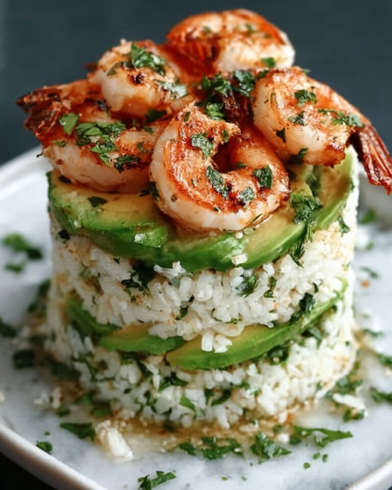 Honey Lime Shrimp & Avocado Rice Stack Recipe