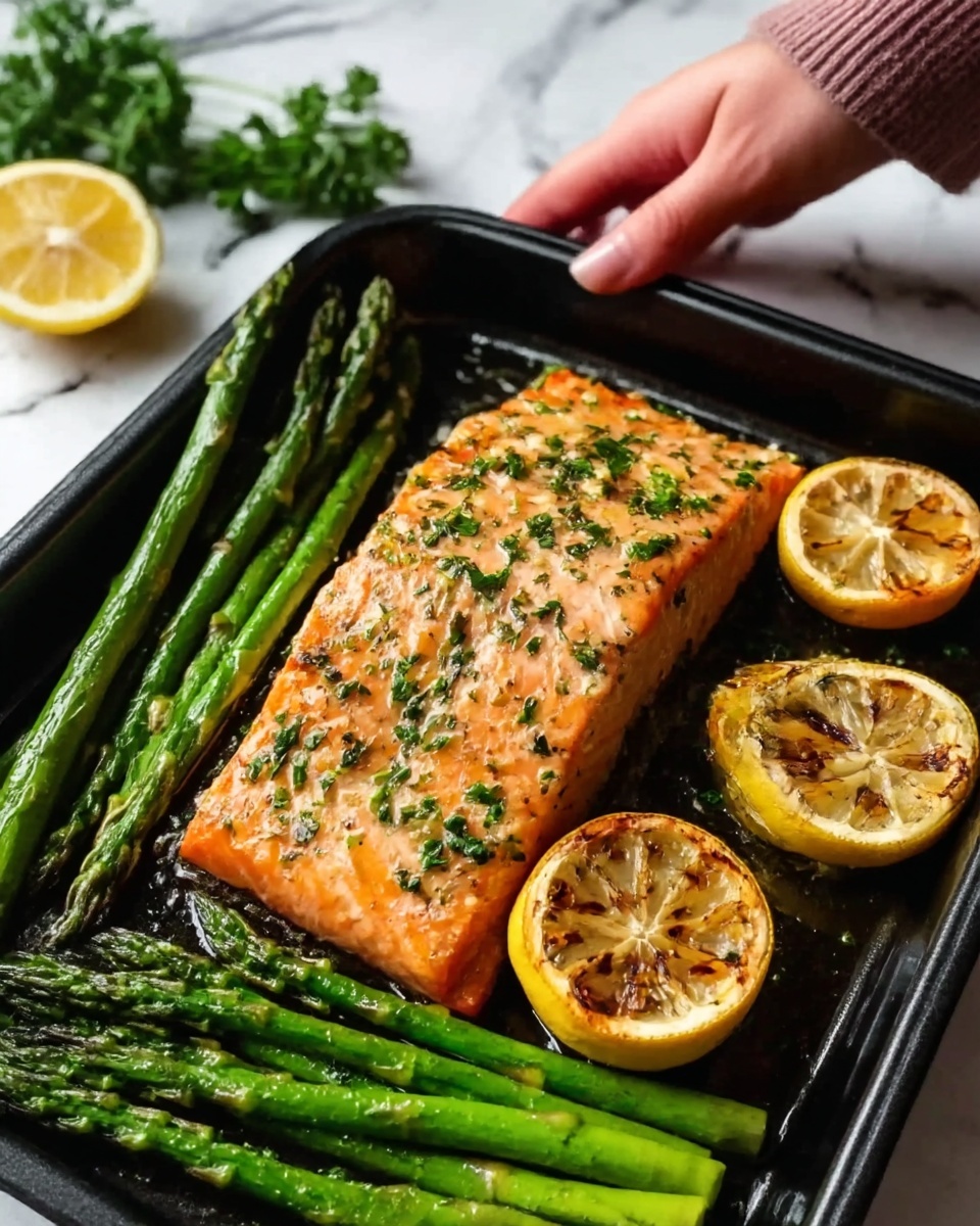 Sheet-Pan Garlic Butter Salmon & Asparagus Recipe - Recipe Image