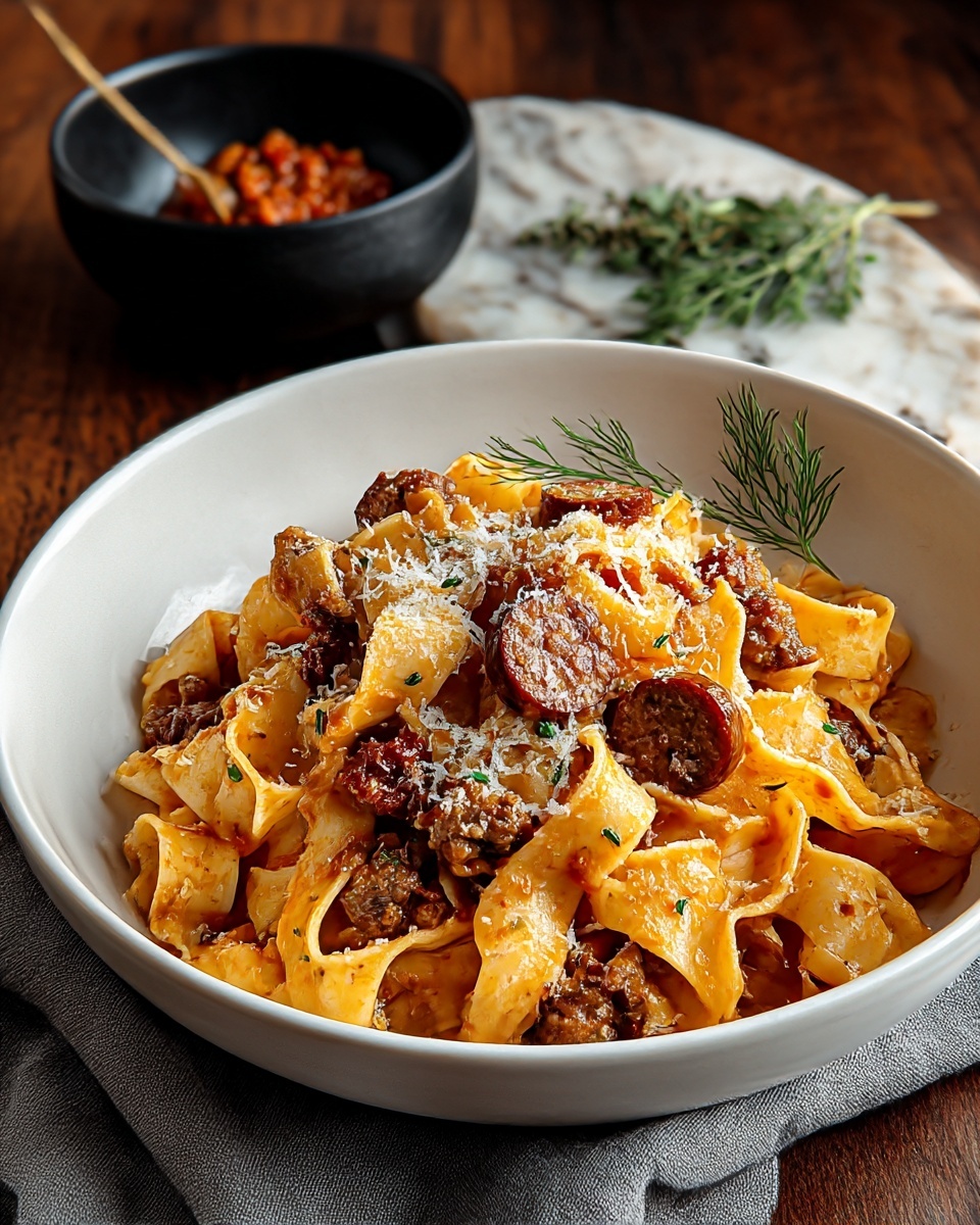 Creamy Calabrian Chili Pappardelle with Beef Sausage & Fennel Recipe - Recipe Image