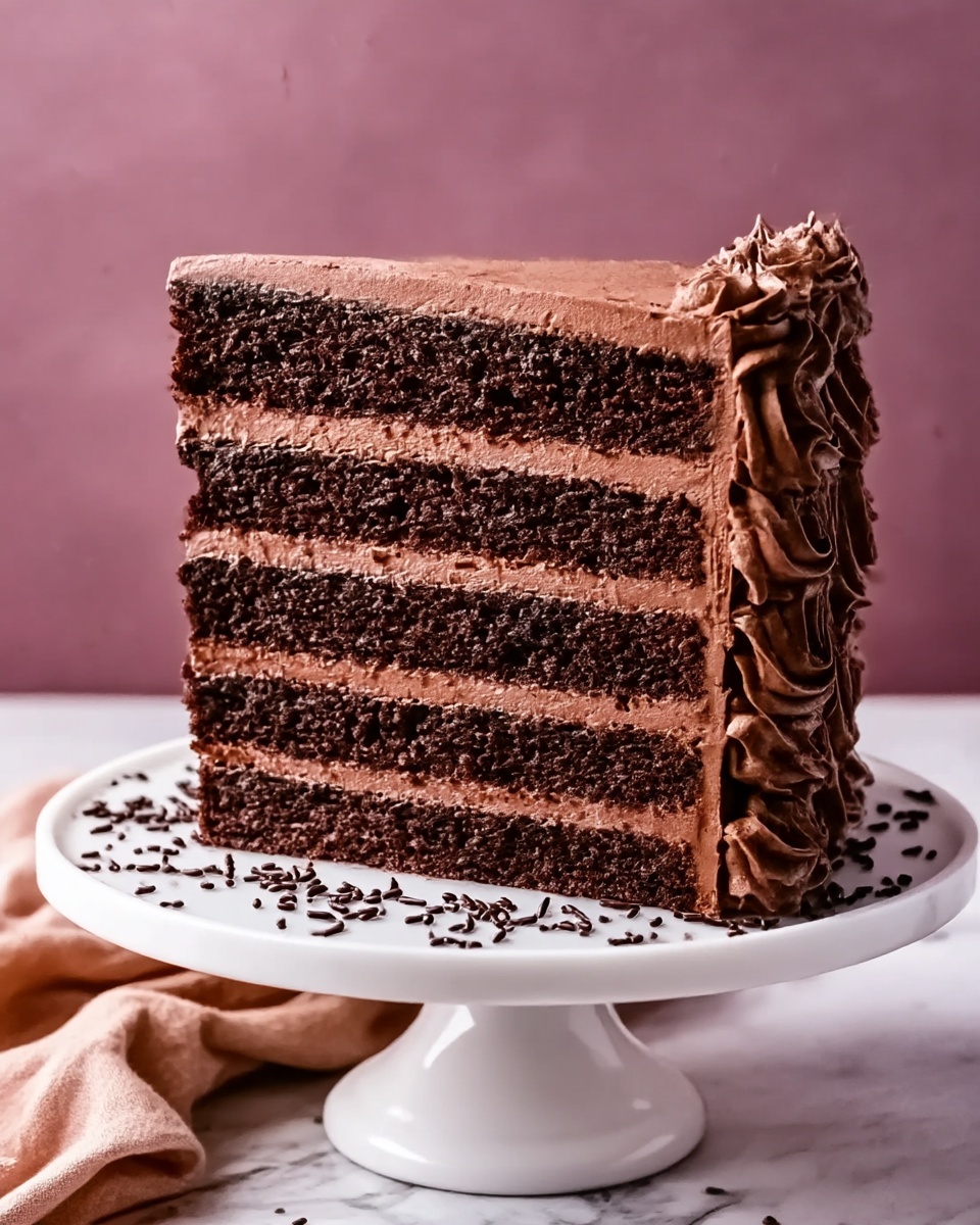 Decadent Homemade Chocolate Cake with Rich Buttercream and Chocolate Decorations Recipe - Recipe Image