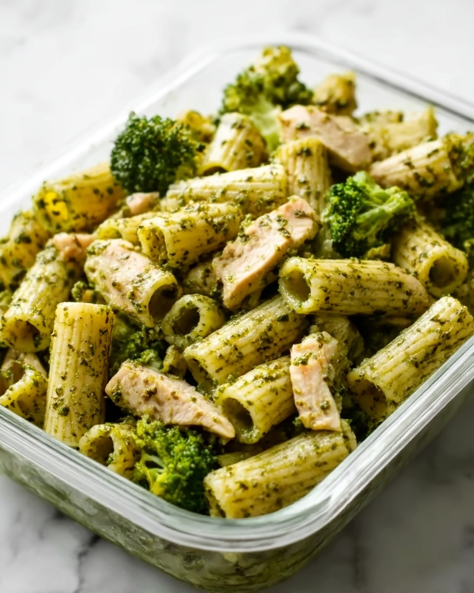 One Pan Creamy Pesto Chicken & Broccoli Pasta Recipe - Recipe Image
