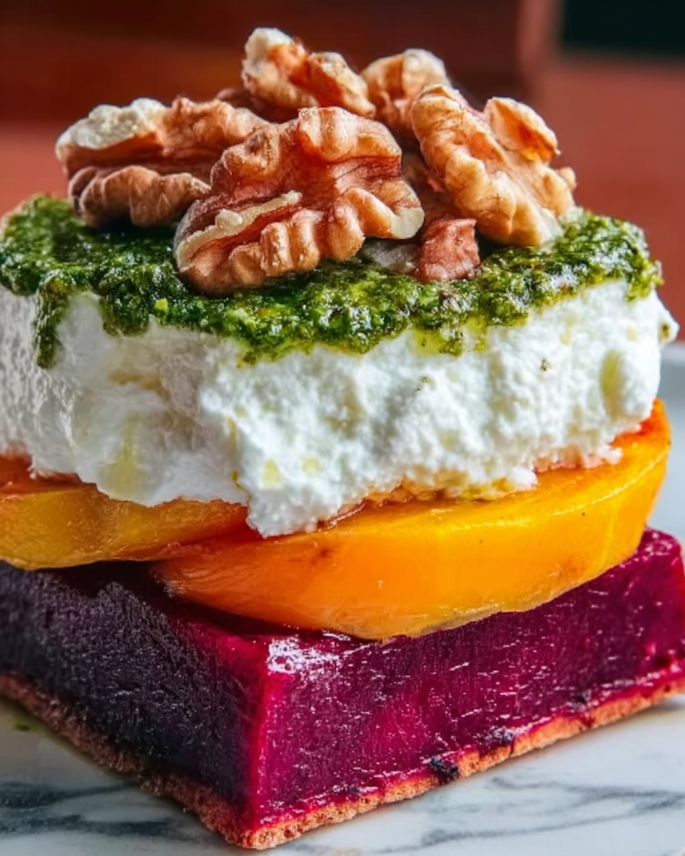 Sweet Potato & Beet Stacks with Pesto, Burrata & Walnuts Recipe - Recipe Image