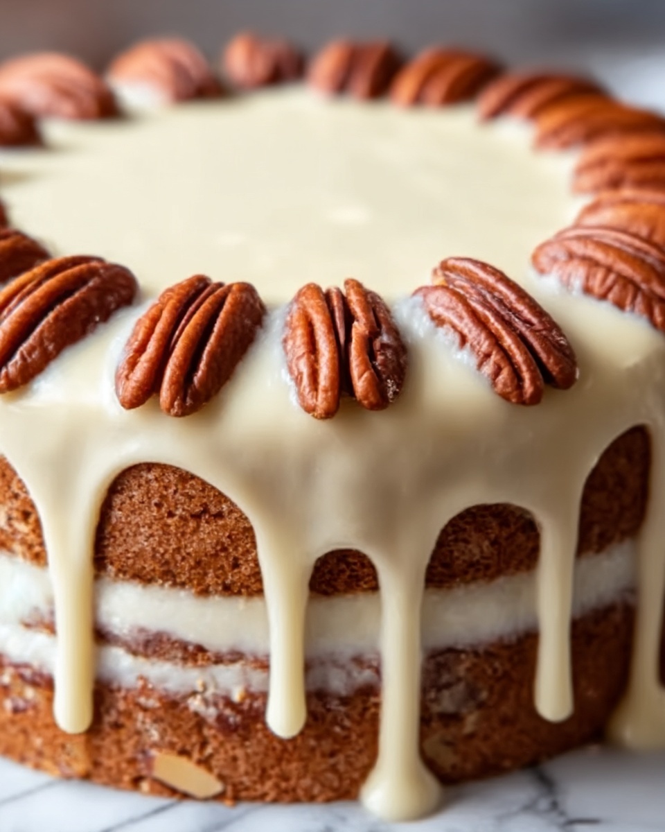 Pecan Praline Cake with Creamy Drip Glaze Recipe - Recipe Image