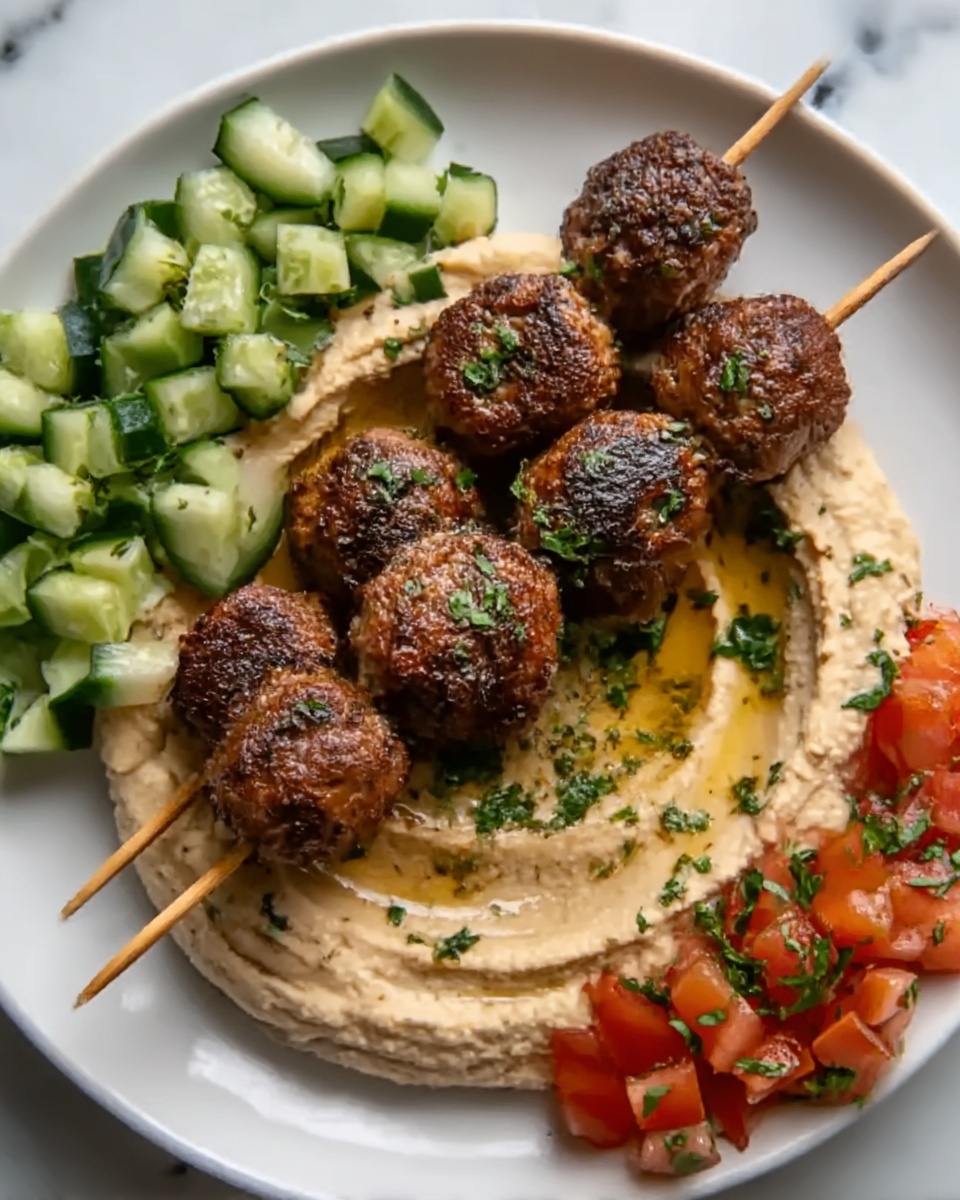 Beef Kefta with Hummus and Tomato Cucumber Salad Recipe - Recipe Image