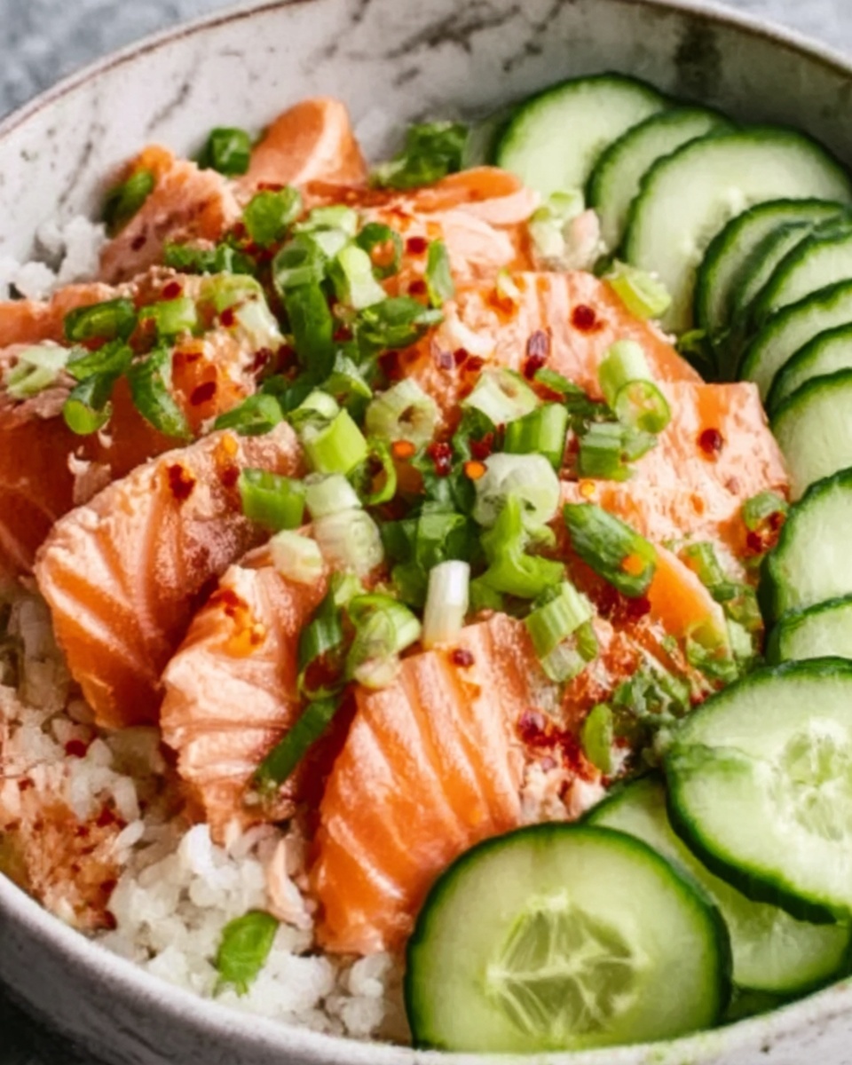 Crispy Rice Salmon Cucumber Salad with Creamy Asian Dressing Recipe - Recipe Image