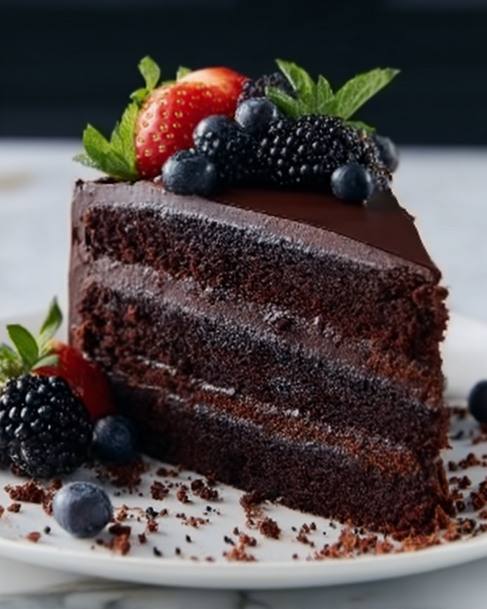 Black Velvet Cake with Blackberry Filling and Chocolate Frosting Recipe - Recipe Image