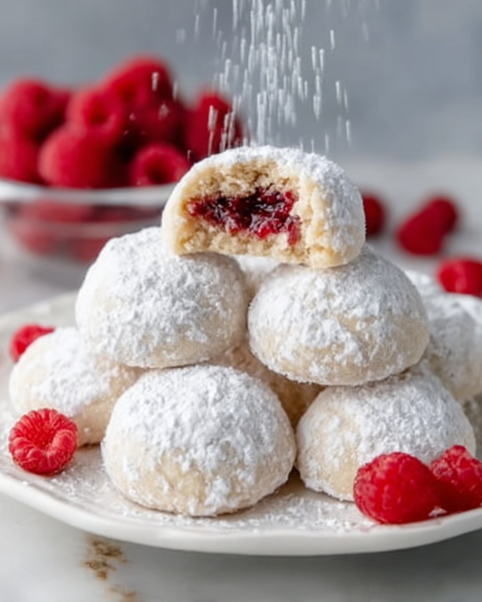 Raspberry Filled Almond Snowball Cookies Recipe - Recipe Image