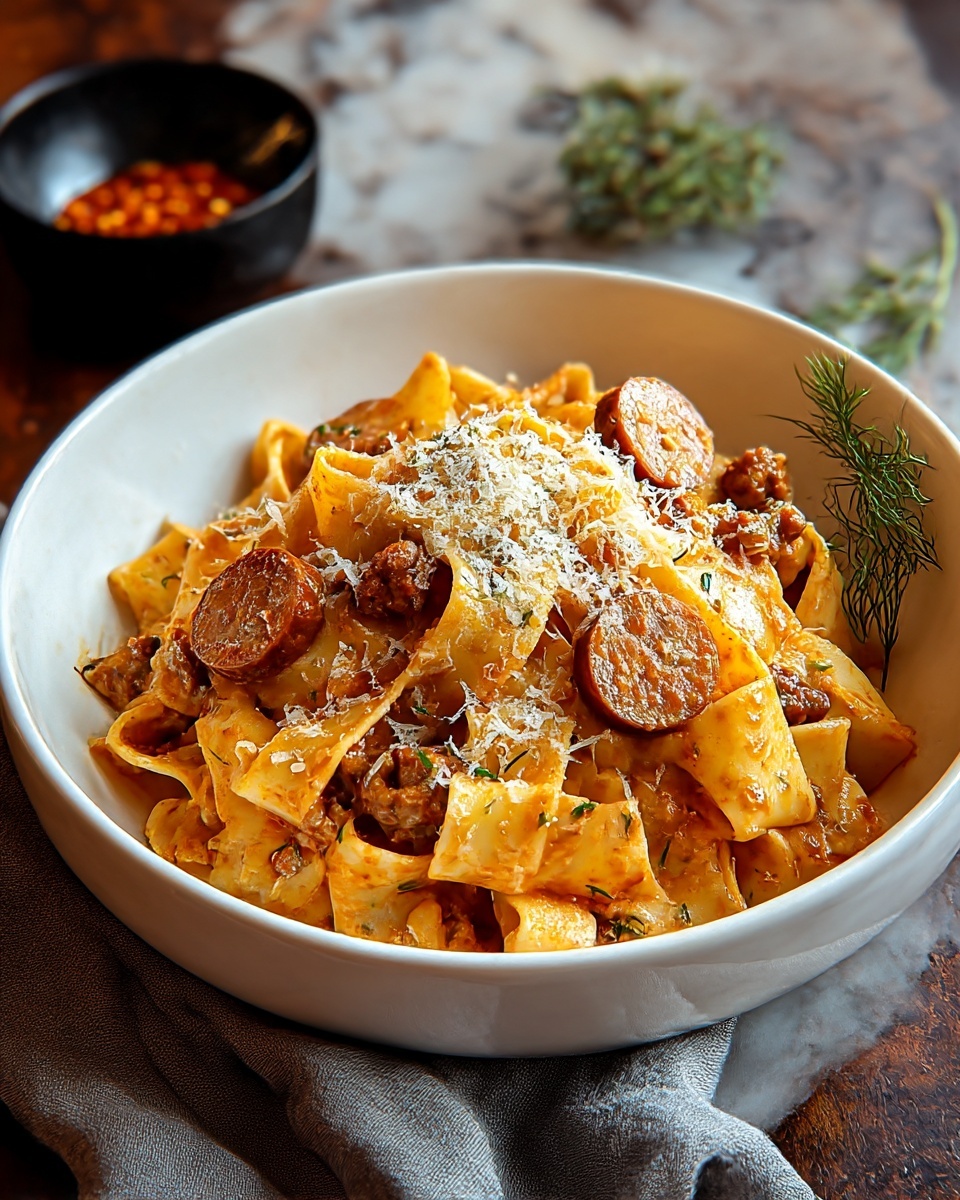 Creamy Calabrian Chili Pappardelle with Beef Sausage & Fennel Recipe - Recipe Image