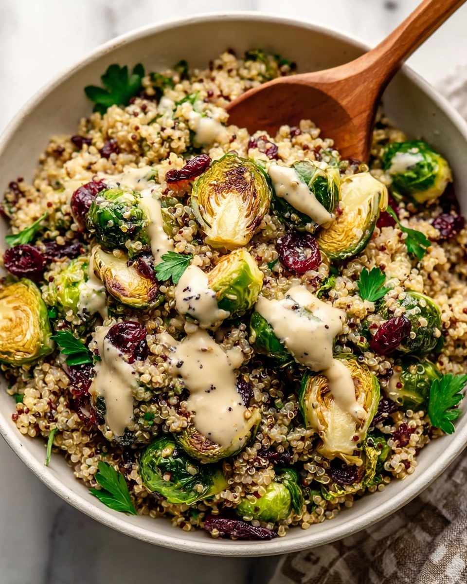 Roasted Brussels Sprouts, Quinoa & Lentil Salad with Spicy Caesar Dressing Recipe - Recipe Image