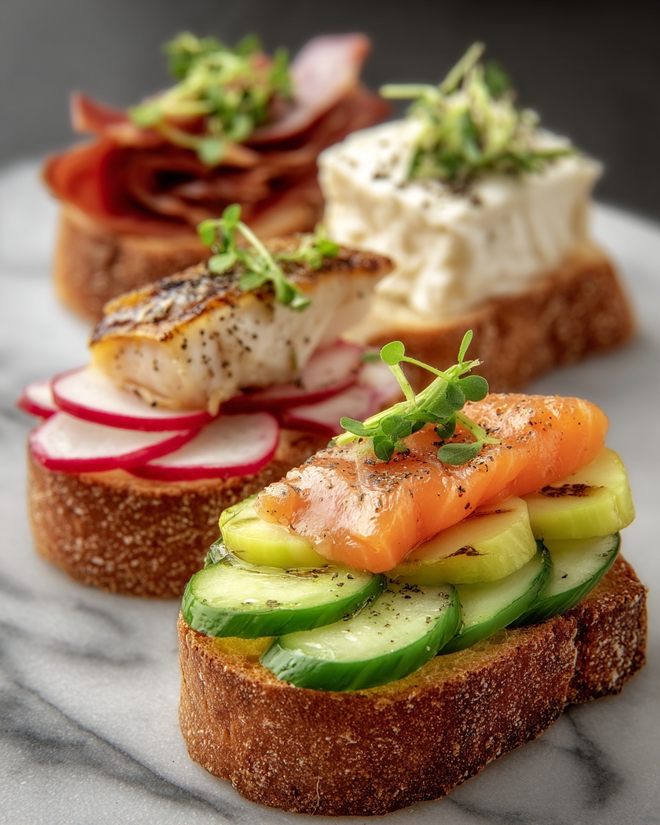 Mini Open Faced Sandwiches with Smoked Salmon and Fresh Toppings Recipe - Recipe Image