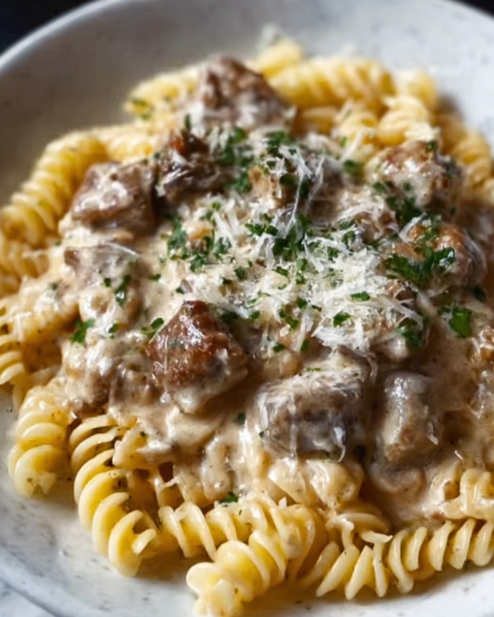 Slow Cooker Creamy Garlic Beef Pasta Recipe - Recipe Image