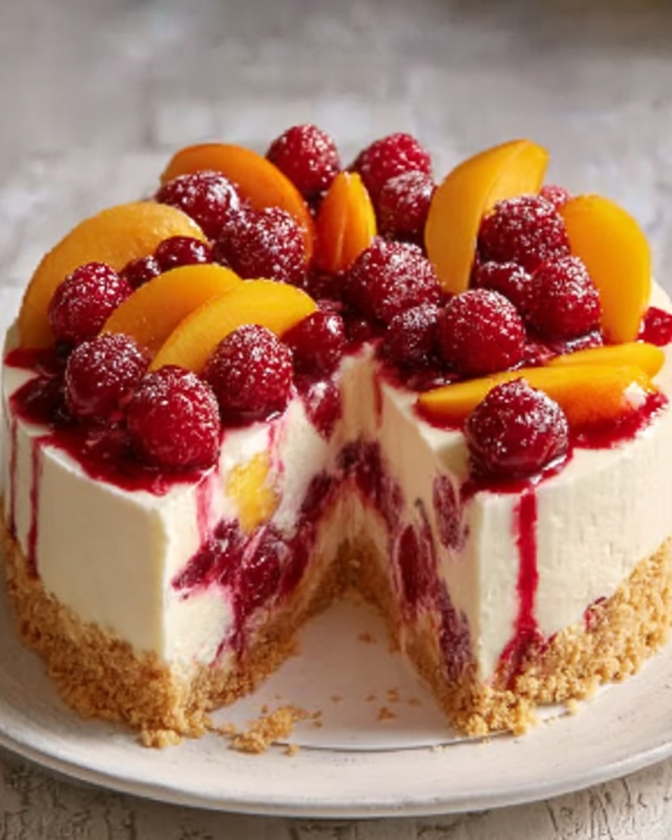 Summer Bliss Peach and Raspberry Cheesecake Delight Recipe - Recipe Image