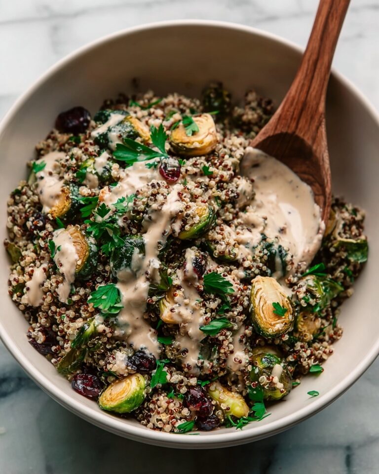 Roasted Brussels Sprouts, Quinoa & Lentil Salad with Spicy Caesar Dressing Recipe