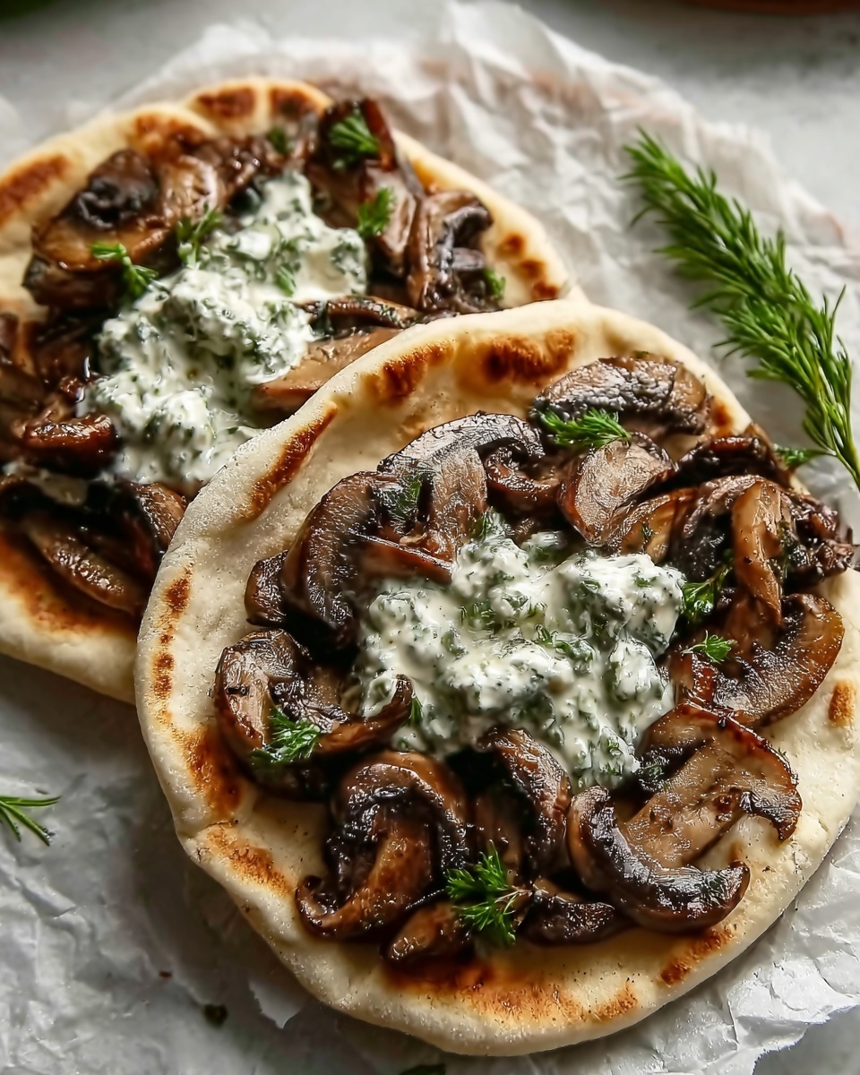 Cheesy Beef and Mushroom Pita Pockets with Tzatziki Sauce Recipe - Recipe Image