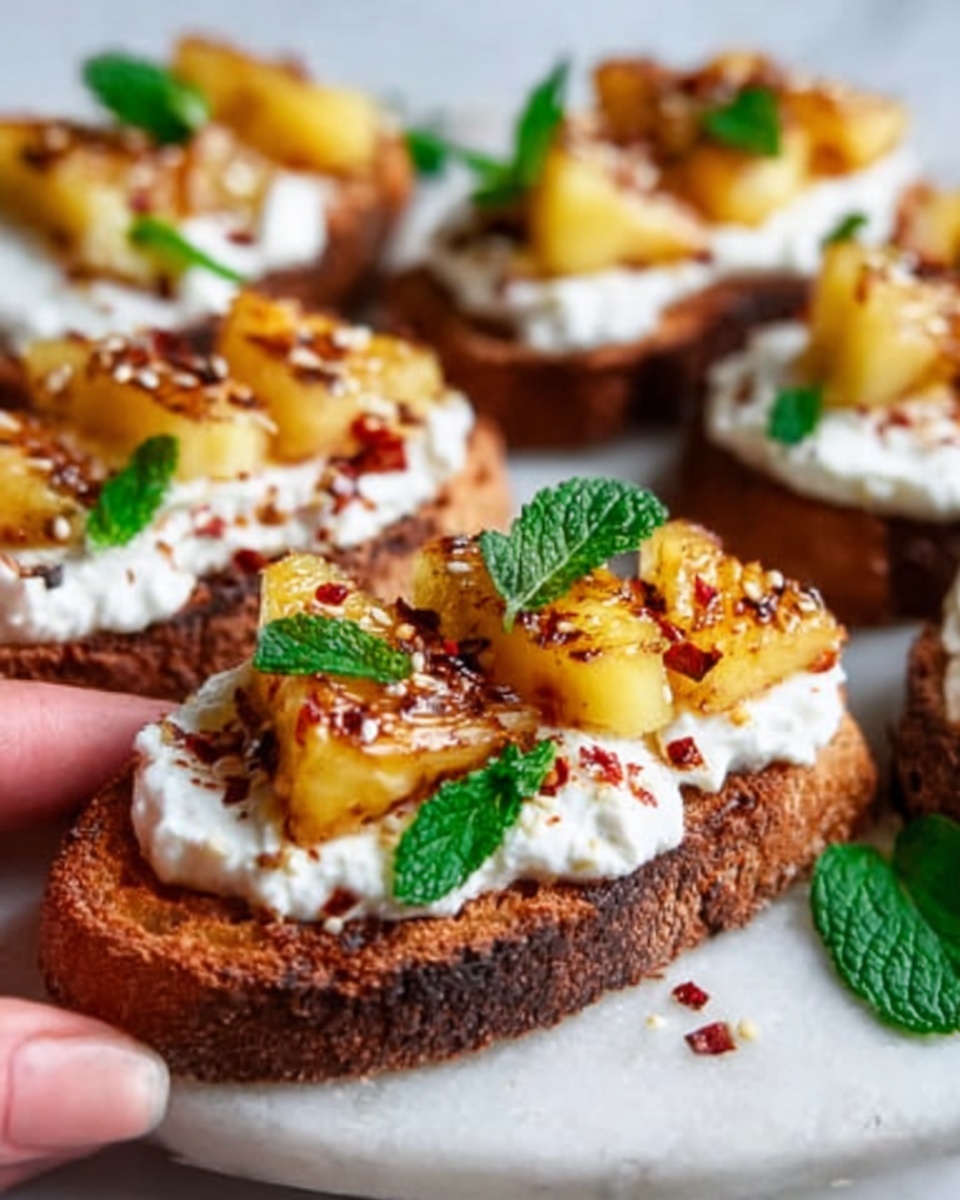 Grilled Pineapple Crostini with Burrata & Spicy Honey Recipe - Recipe Image
