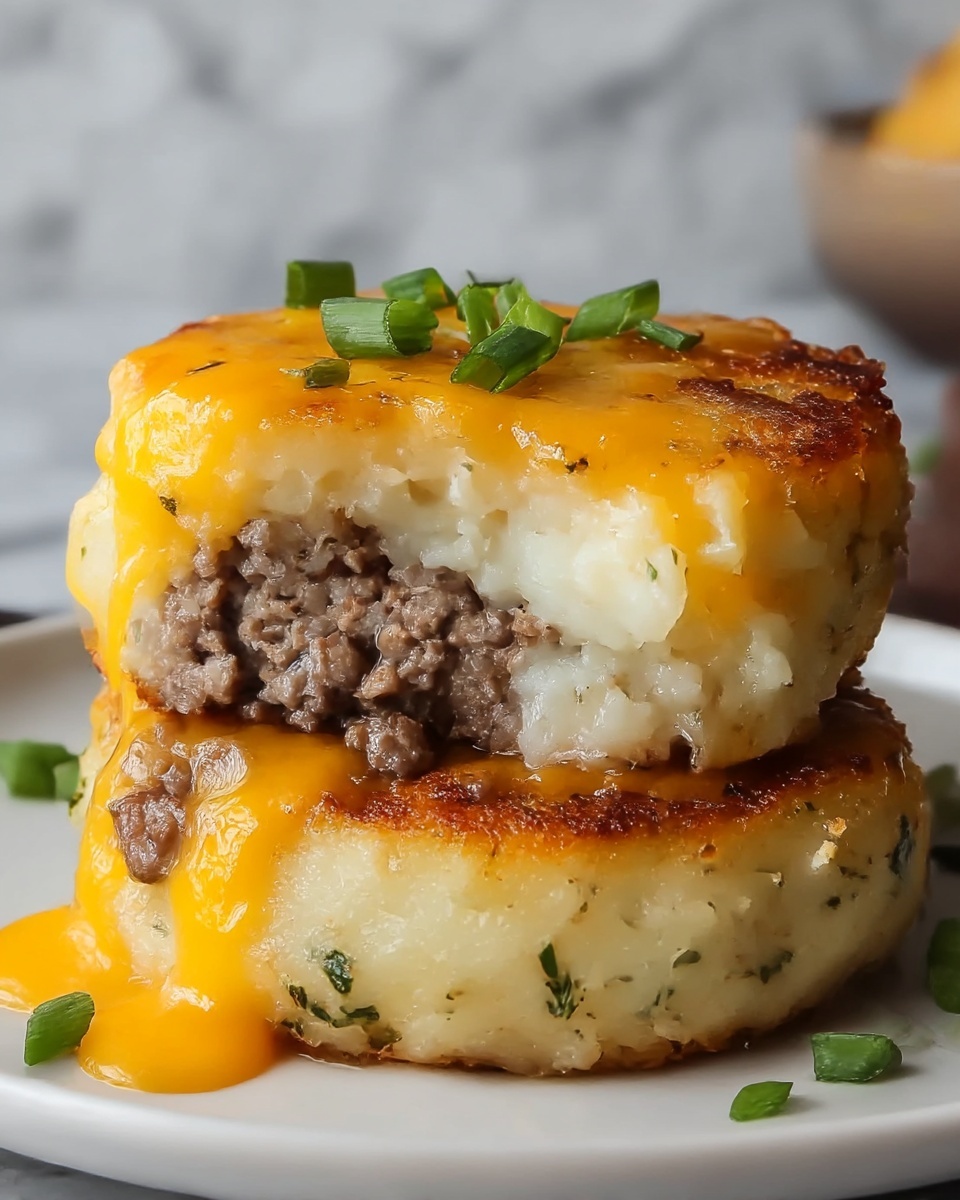 Cheesy Beef Stuffed Potato Cakes Recipe - Recipe Image