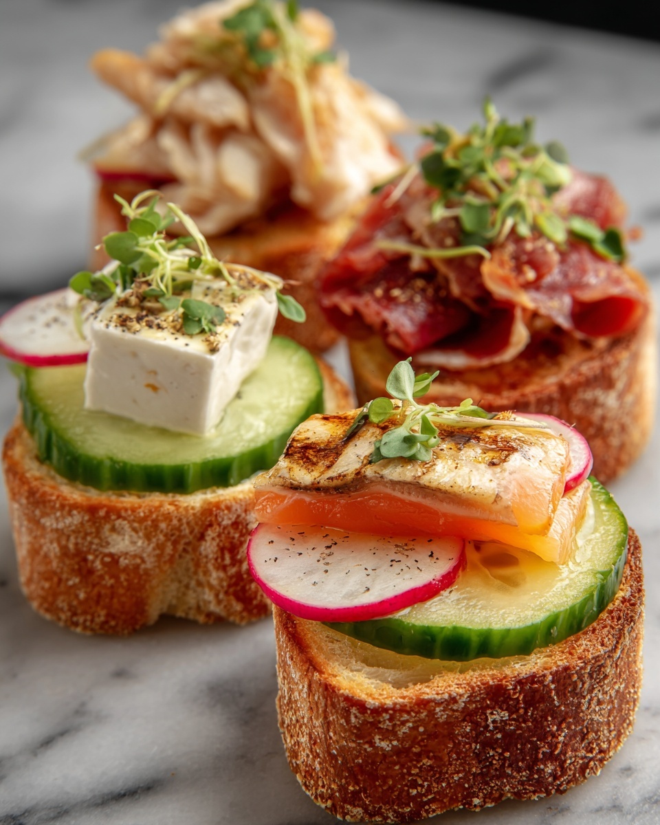 Mini Open Faced Sandwiches with Smoked Salmon and Fresh Toppings Recipe - Recipe Image