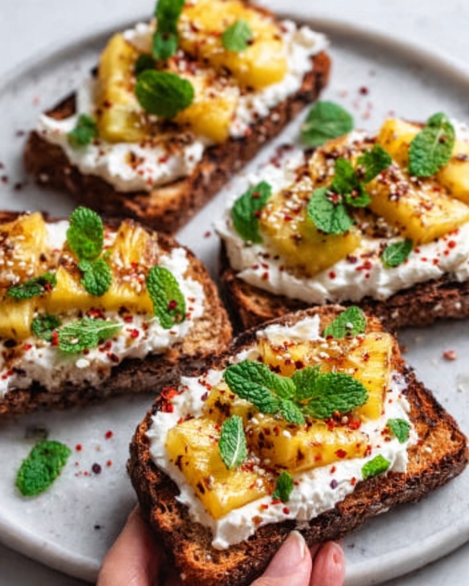 Grilled Pineapple Crostini with Burrata & Spicy Honey Recipe - Recipe Image