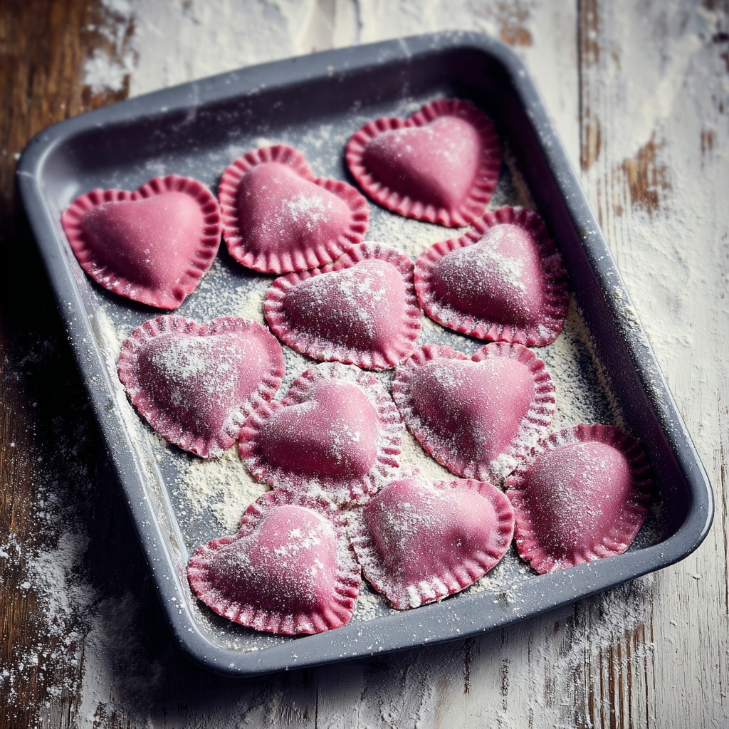 Ricotta and Sage Filled Beetroot Ravioli Hearts Recipe - Recipe Image
