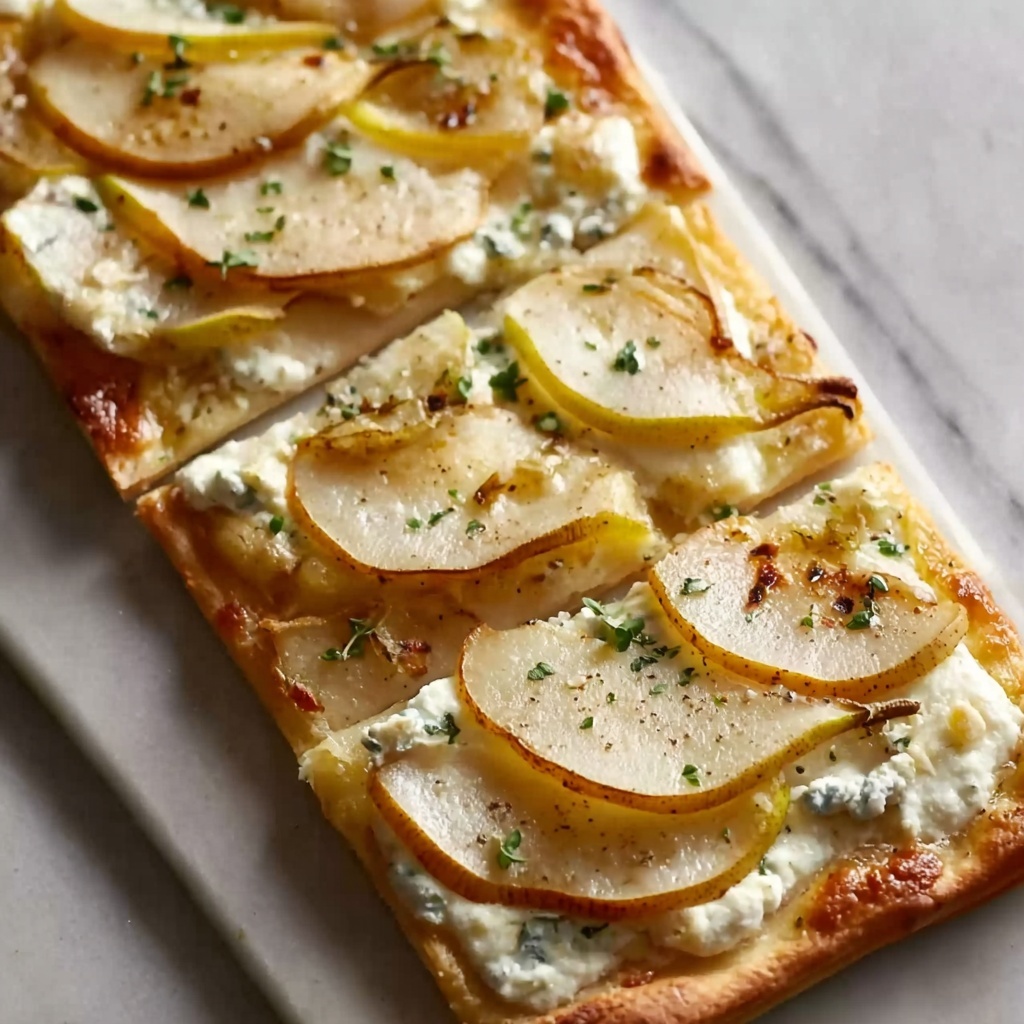 Pear and Gorgonzola Flatbread with Honey, Walnuts, and Arugula Recipe - Recipe Image