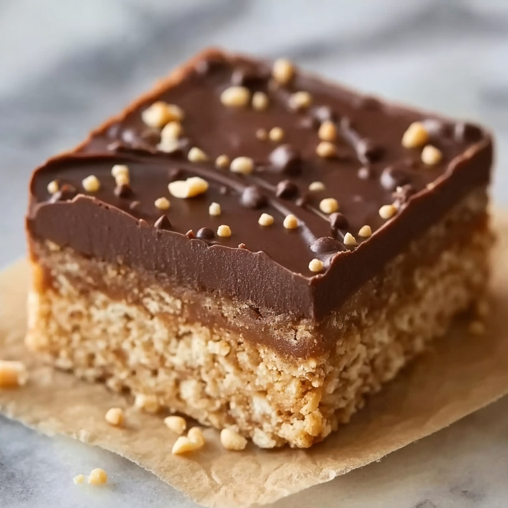 Healthy No-Bake Chocolate Peanut Butter Crunch Bars Recipe - Recipe Image