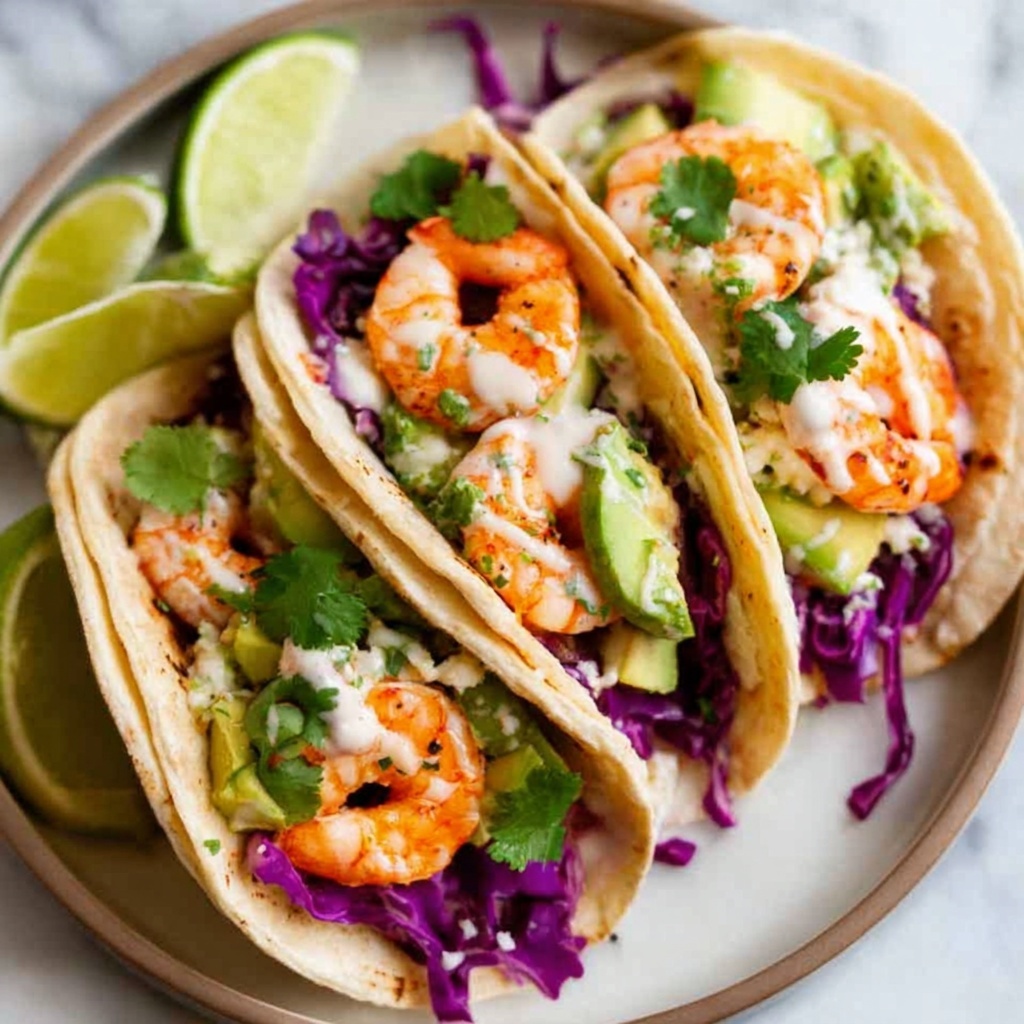 Shrimp Tacos with Cabbage, Avocado, and Lime Recipe - Recipe Image
