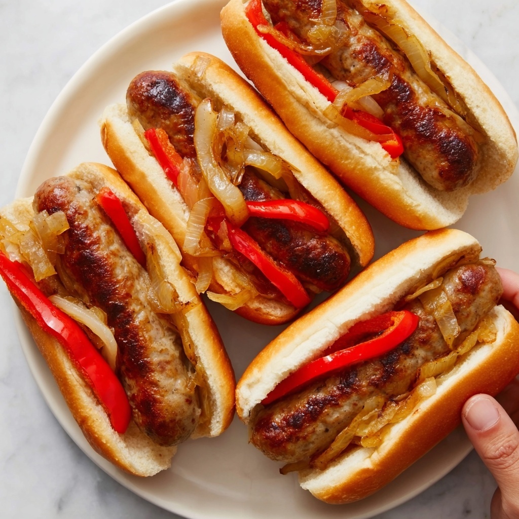 Grilled Beer Brats with Caramelized Onions and Bell Peppers Recipe - Recipe Image