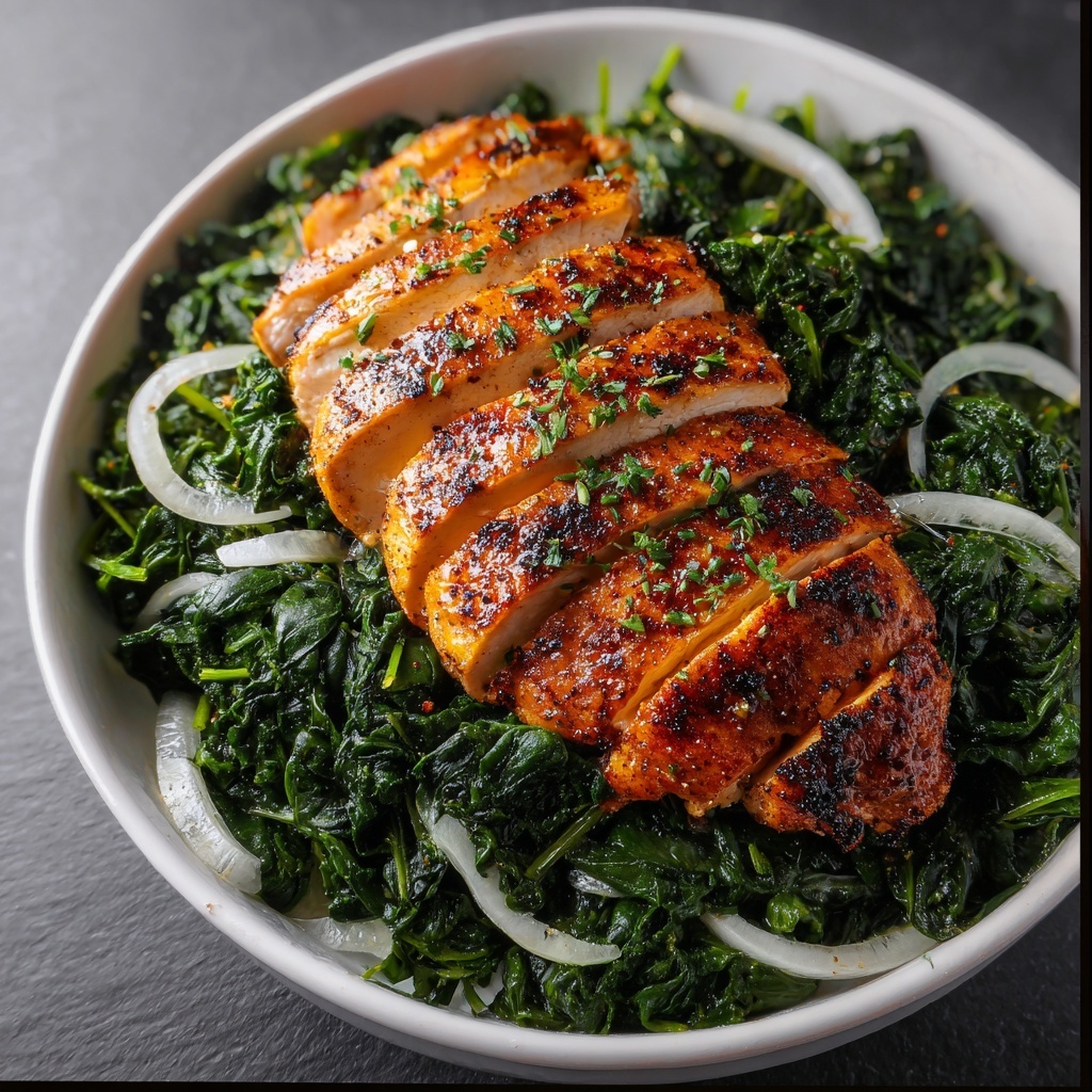 Asado Chicken Breast with Sautéed Garlic Spinach Recipe - Recipe Image
