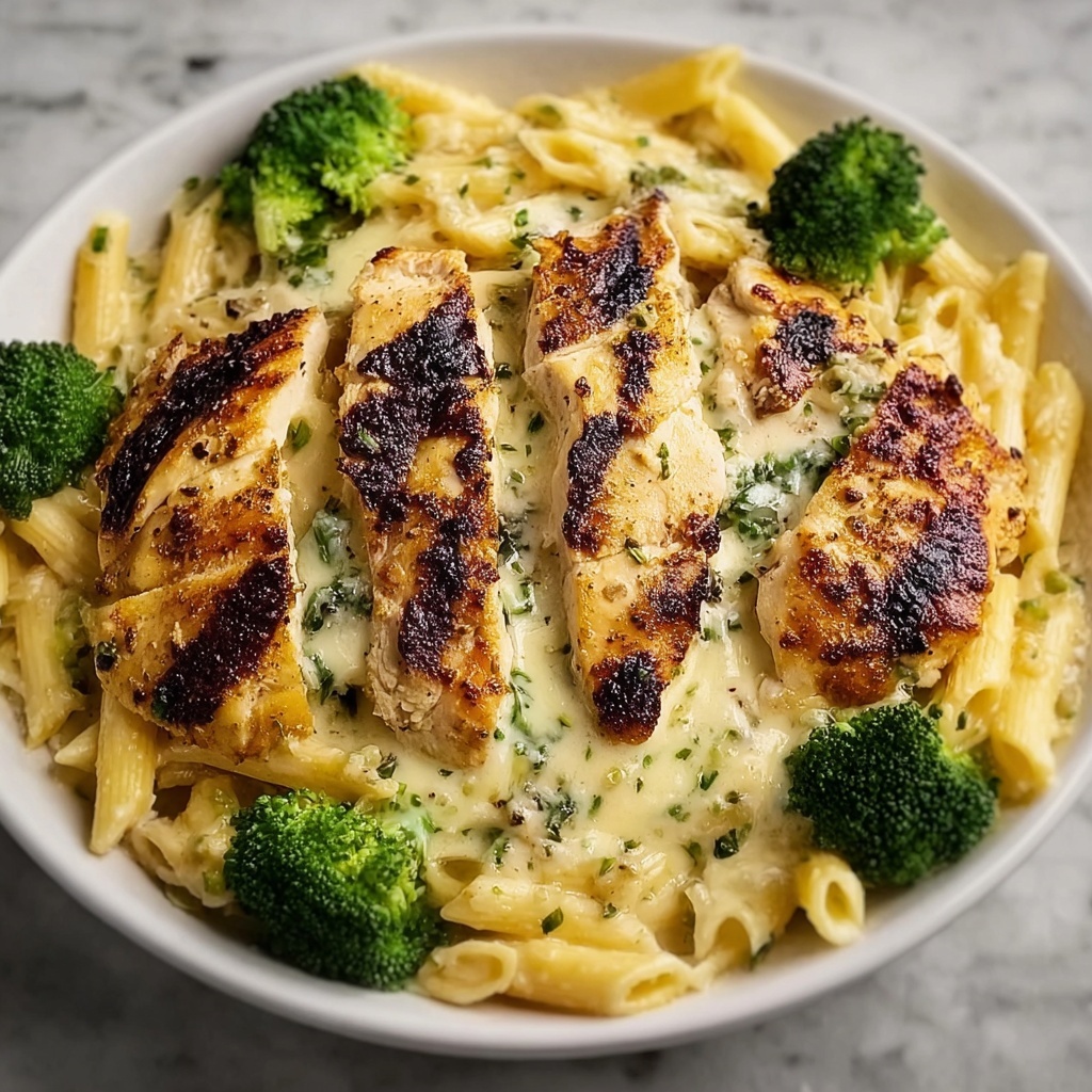 Tuscan Chicken with Creamy Broccoli Alfredo Penne Recipe - Recipe Image