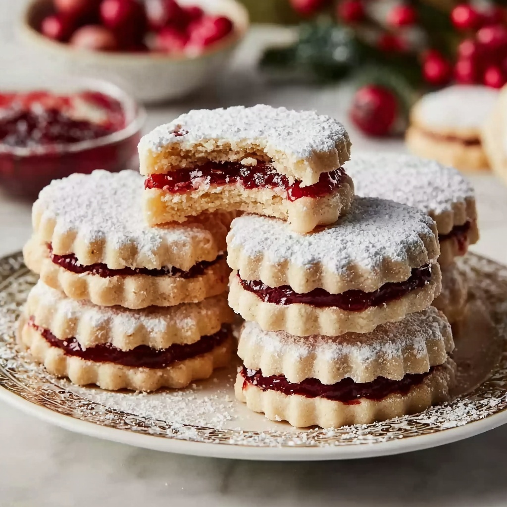 Raspberry-Filled Almond Snow Cookies – Festive Treat Recipe - Recipe Image